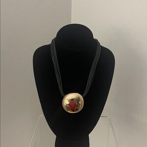 Chico’s Round Gold Pendant Necklace w/Black Cord